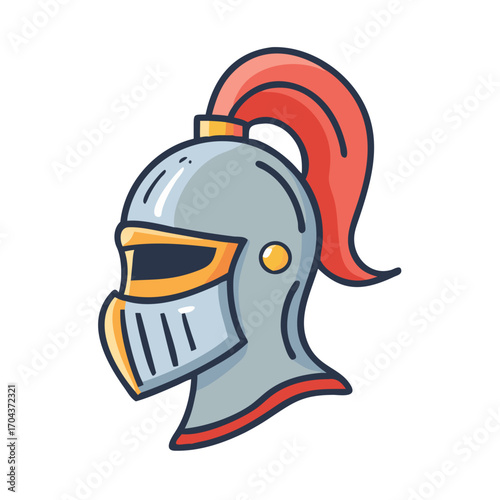 Brave knight's helmet with plume for historical illustrations and fantasy game designs, a symbol of valor