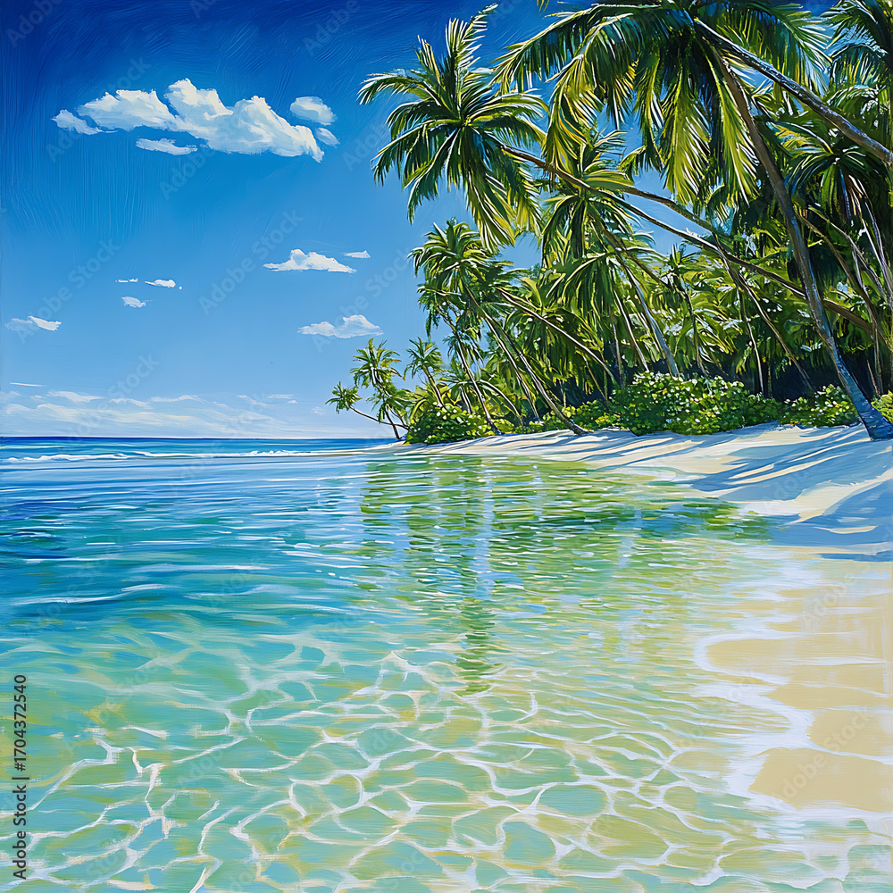 custom made wallpaper toronto digitalTropical paradise painting with palm coastline and blue sea high resolution picture