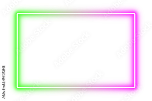 green and magenta rectangle neon frame isolated on transparent background, glowing light sign box border for banner and presentation design