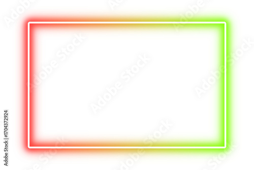 red and electric green rectangle neon frame isolated on transparent background, glowing light sign box border for banner and presentation design