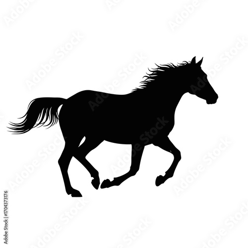 Silhouette of a galloping horse in a square frame for dynamic design silhouette