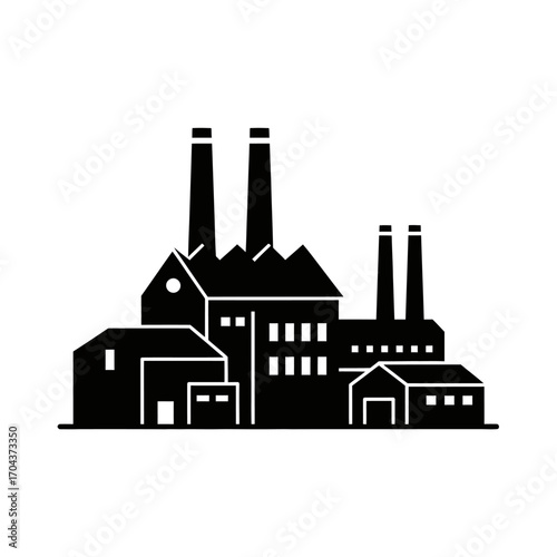Abstract silhouettes of industrial buildings and towers representing manufacturing and industry silhouette