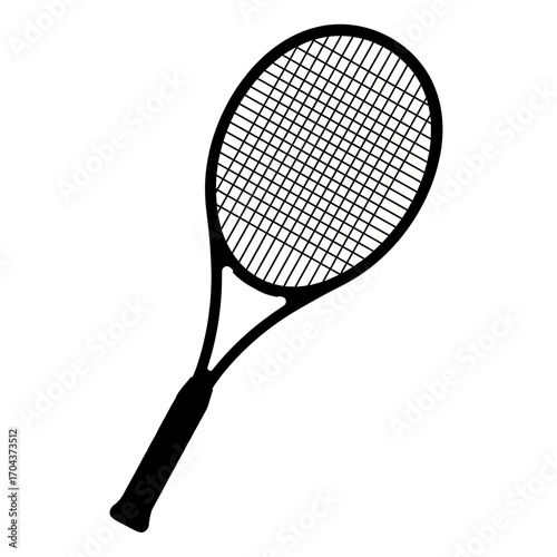 Classic tennis racquet hand drawn line art sport equipment for athletic activity silhouette