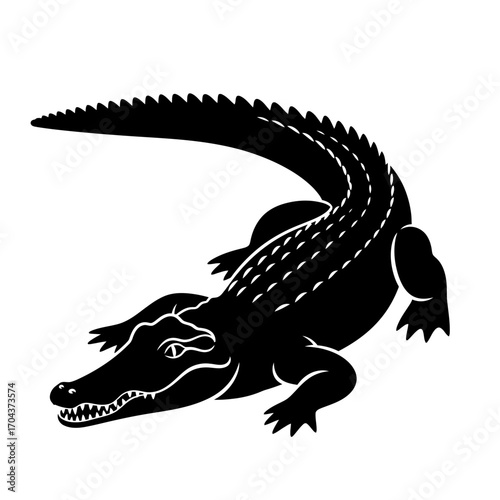Detailed silhouette of a crocodile in black and white showing reptilian features silhouette
