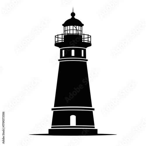 Dramatic silhouette of a lighthouse standing tall against the night sky silhouette