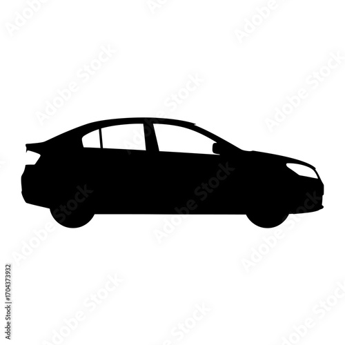 Sleek silhouette of a modern sedan car in profile view isolated silhouette