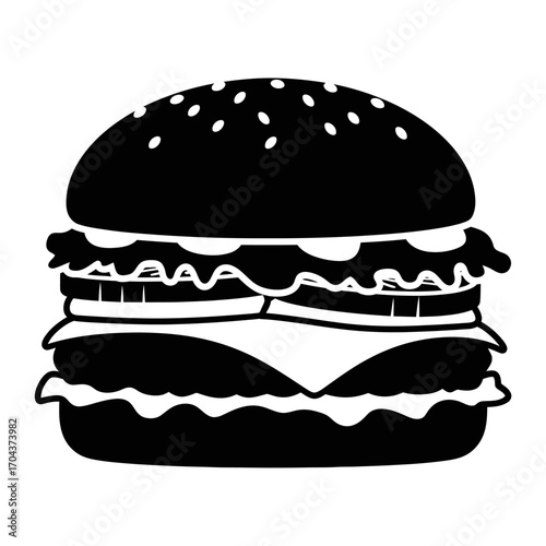 Classic double cheeseburger silhouette icon perfect for food branding and menus silhouette