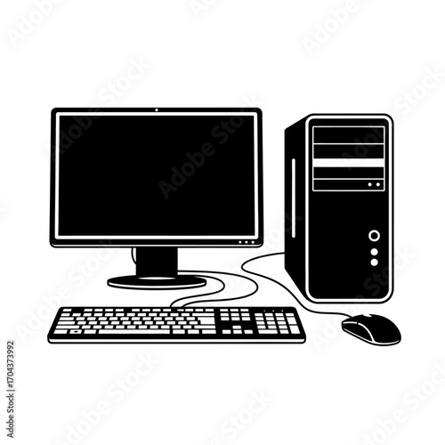 Vintage computer system displaying data on screen iconic retro technology icon silhouette