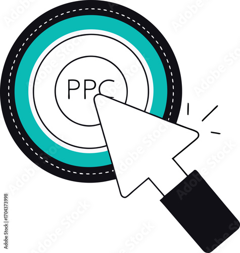 Cursor clicking on ppc pay per click advertising coin icon vector illustration scalable eps