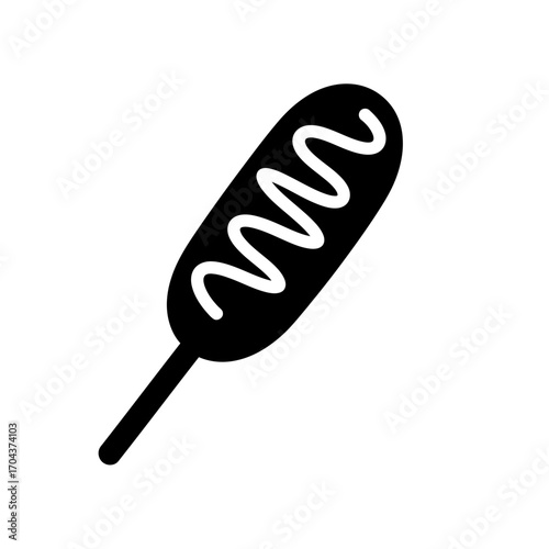 Simple icon of a corndog on a stick for food graphics and menus silhouette