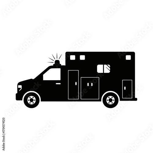 Detailed black silhouette of a commercial van driving forward silhouette