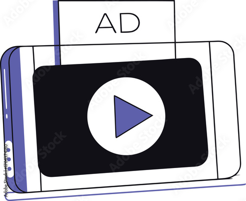 Modern play button icon with ad banner overlay vector illustration scalable eps graphic