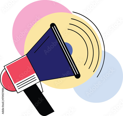 Vector megaphone icon sound waves announcement communication message notification alert propaganda