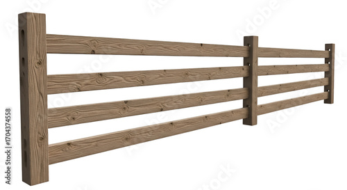Rustic Wooden Rail Fence on Black Background