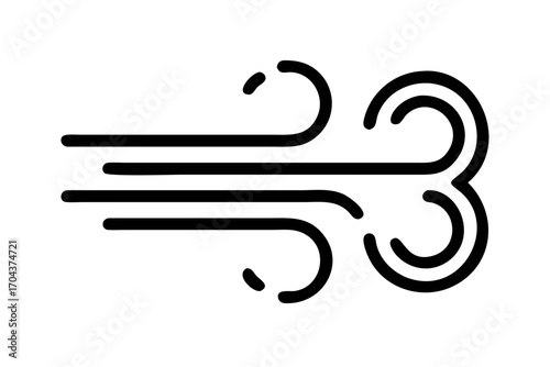 Black and white icon representing wind
