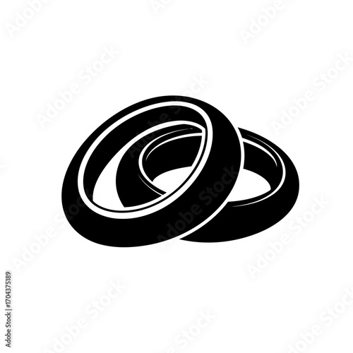Two hand-drawn wedding rings embracing together symbolizing love unity and commitment silhouette