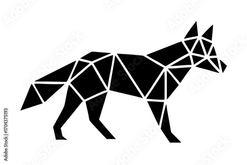 Geometric black silhouette of a fox composed of interconnected lines and polygons, representing wildness and abstract art