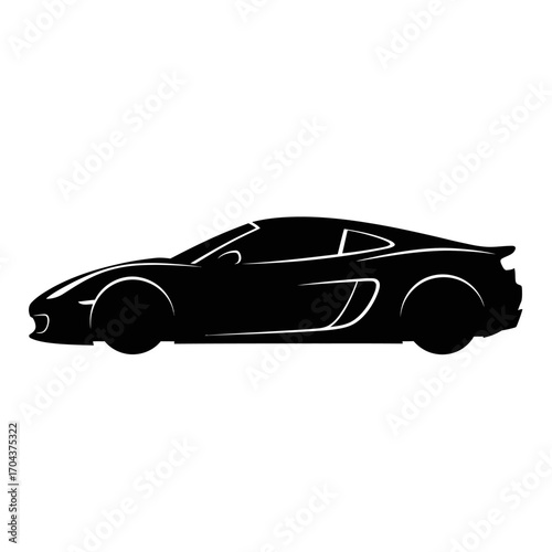 Dynamic silhouette of a modern sports car captured in motion black and white artistic rendering silhouette