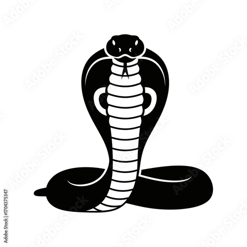 Intricate cobra head design symbolizing power danger and mysticism in black and white silhouette