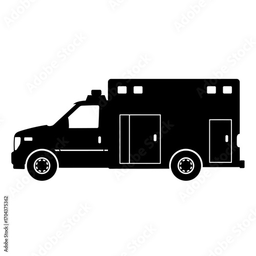 Silhouette of a delivery van with cargo box detailed side view iconic vehicle shape for logistics transportation silhouette
