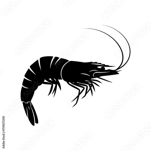 Detailed silhouette of a shrimp or prawn artistic rendering for culinary and seafood themes silhouette