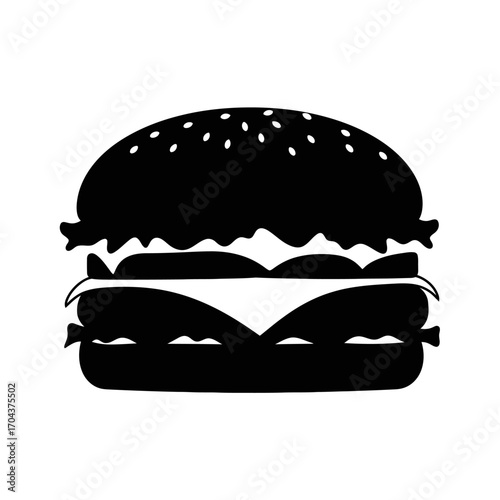 Classic hamburger silhouette icon fast food emblem black and white graphic element silhouette