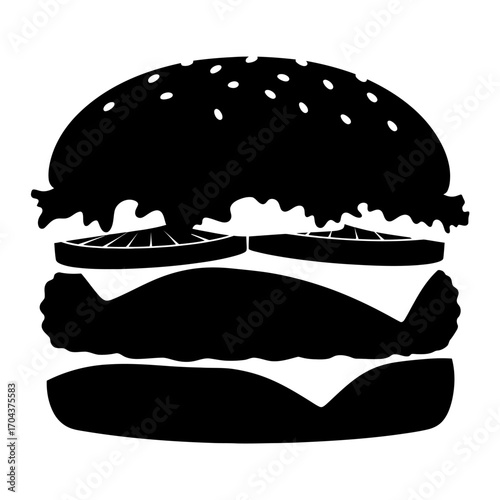 Iconic hamburger silhouette simple grunge style food graphic appetizing fast food emblem silhouette