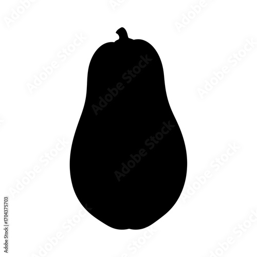 Simple silhouette icon of a pear centered in a square frame against a dark backdrop silhouette