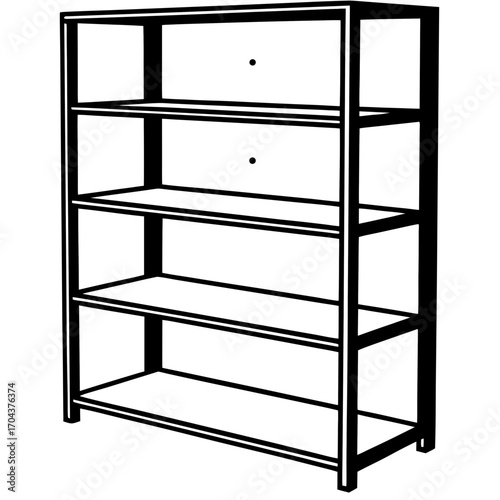 Modern five tier open shelf storage unit furniture silhouette isolated on white background