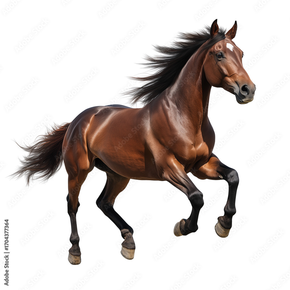 Obraz premium Brown Horse in Motion Isolated on Transparent Background, Running Brown Horse Clipart, Galloping Brown Horse on Transparent Background
