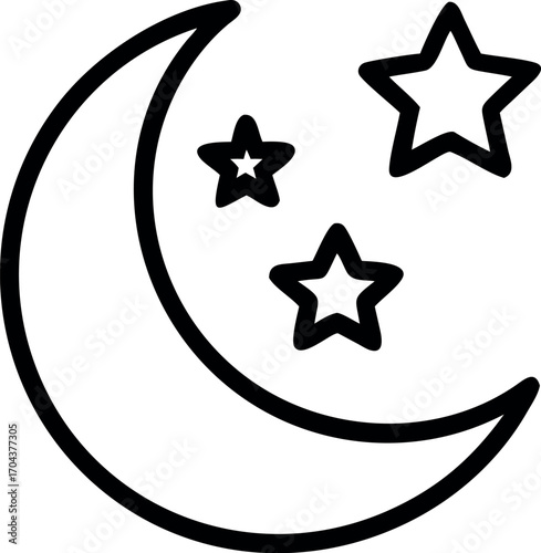 Space moon stars icon. Outline space moon stars vector icon