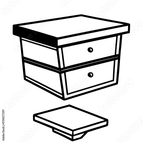Two drawer nightstand with detached base silhouette isolated on white background