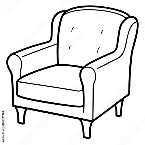 Classic armchair silhouette isolated on white background for interior design and furniture concepts