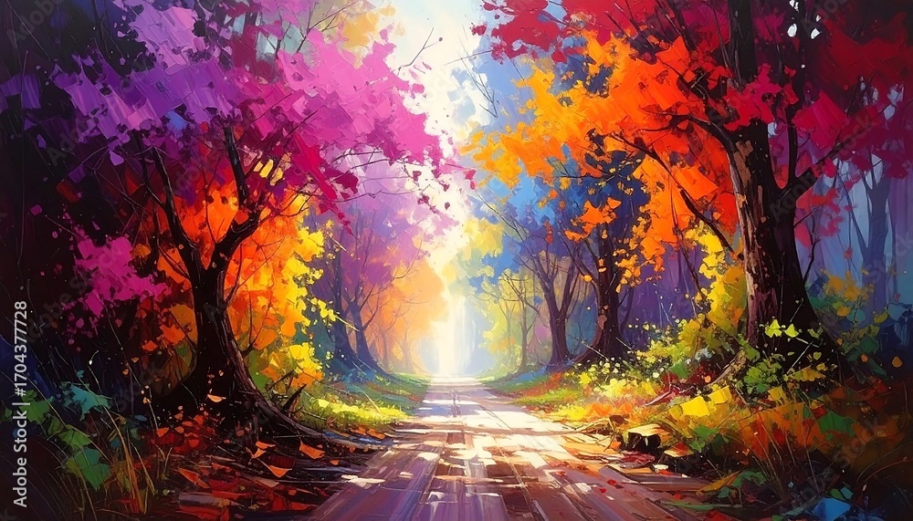 Fototapeta premium Colorful autumnal pathway through trees