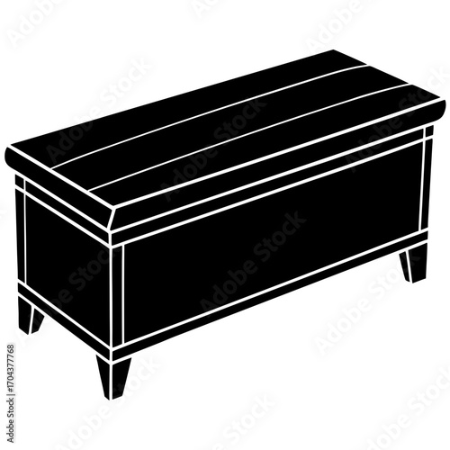 Black silhouette of a wooden storage chest with a slatted top isolated on white background