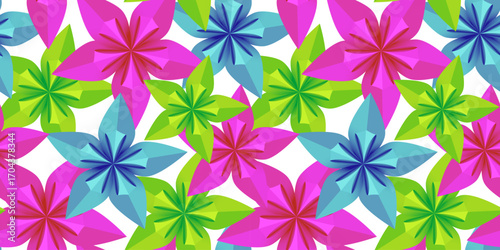 modern colorful abstract seamless pattern with paper folded flowers origami style on a white background for art prints and creative projects