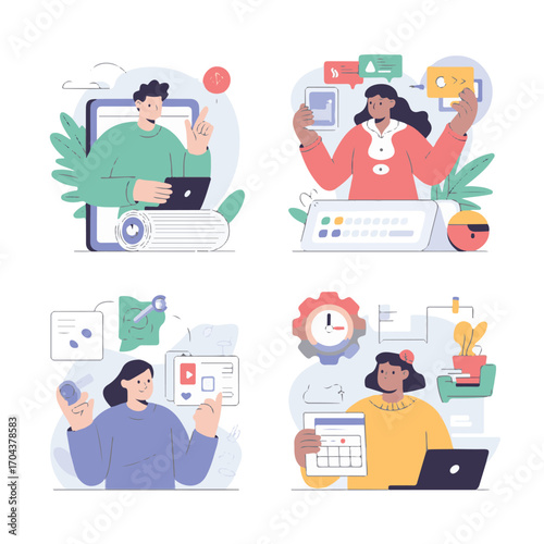 Time Management and Productivity Illustration Set