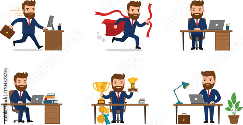 Cartoon costume characters, ghost, pirate, wizard, superhero, skeleton, fantasy theme, vector illustration, Halloween concept, cosplay, archetype, group pose
