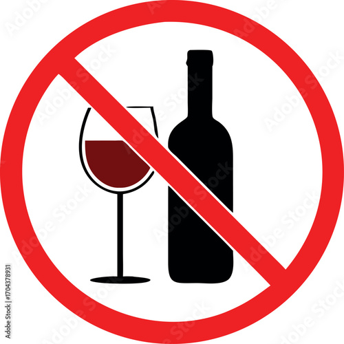 No alcohol sign vector illustration, Strike Through Red Circle. Prohibiting Alcohol Beverages. Beer Beverage Stop Sign, alcohol not allowed sign vector art