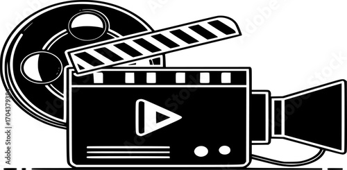 Movie Film Reel Icon Vector. Cinema Production, Video Entertainment Symbol. Film, show, theater, media, motion, outline and glyph vector illustration.