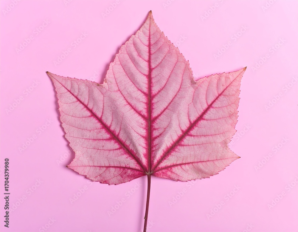 Obraz premium Pink maple leaf on a pink background