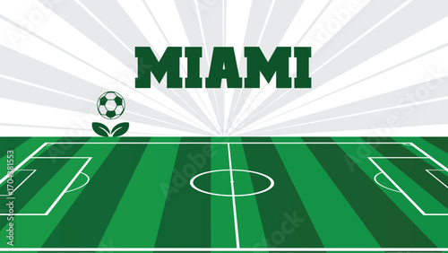 Miami Drawings Of City Names, USA Soccer green field, Vector Illustration Abstract Editable image, Social Media and web Post