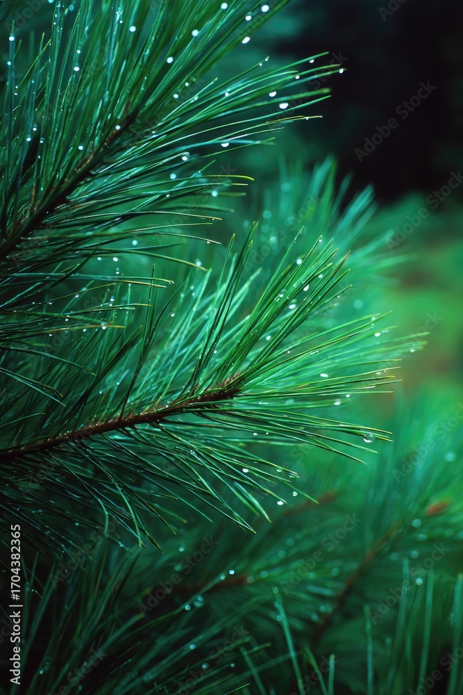 Fototapeta premium Decorative pine branch with droplets