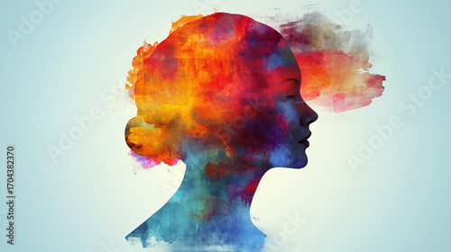 Siliouette of Woman in thought Abstract Cognative Art