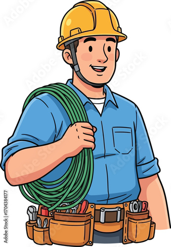 Vector art of electrician holding cable