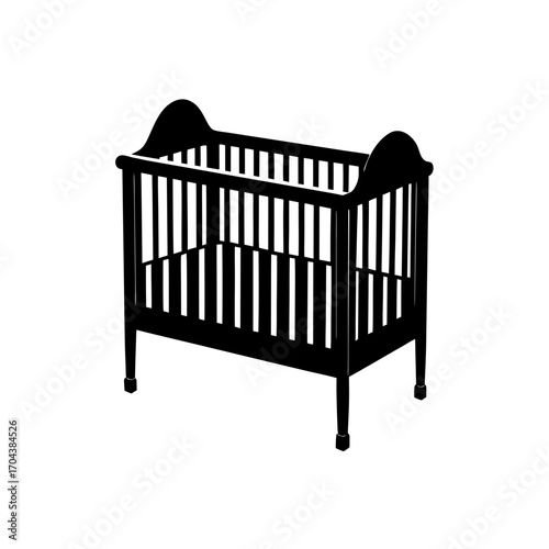 Silhouette of a baby crib on transparent background