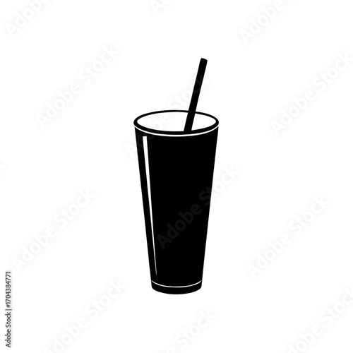 Tall glass with a straw on transparent background silhouette