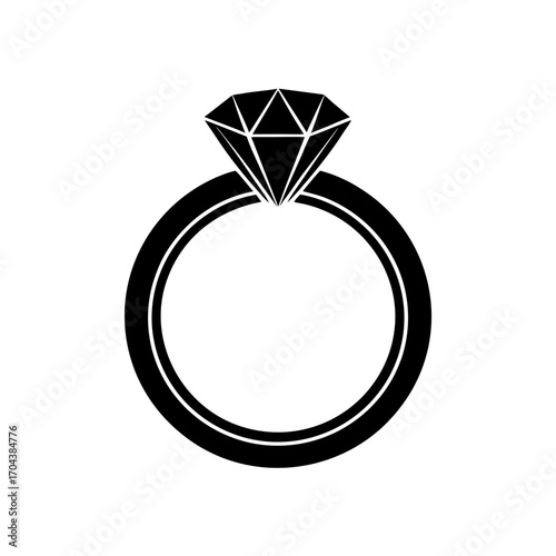 Diamond engagement ring on transparent background silhouette