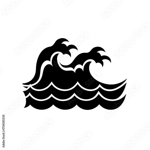 Stylized ocean wave art on transparent background silhouette