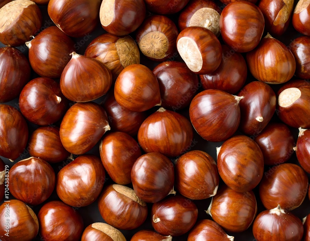 Obraz premium Close-up of many chestnuts